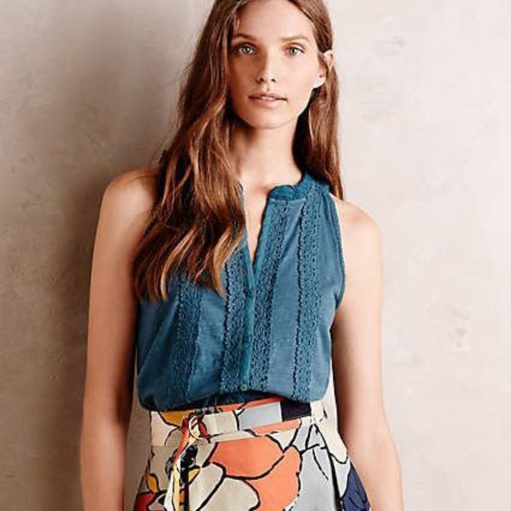 🌼2 for $20 🌼 Anthropologie Meadow Rue Teal Button Down Tank M
